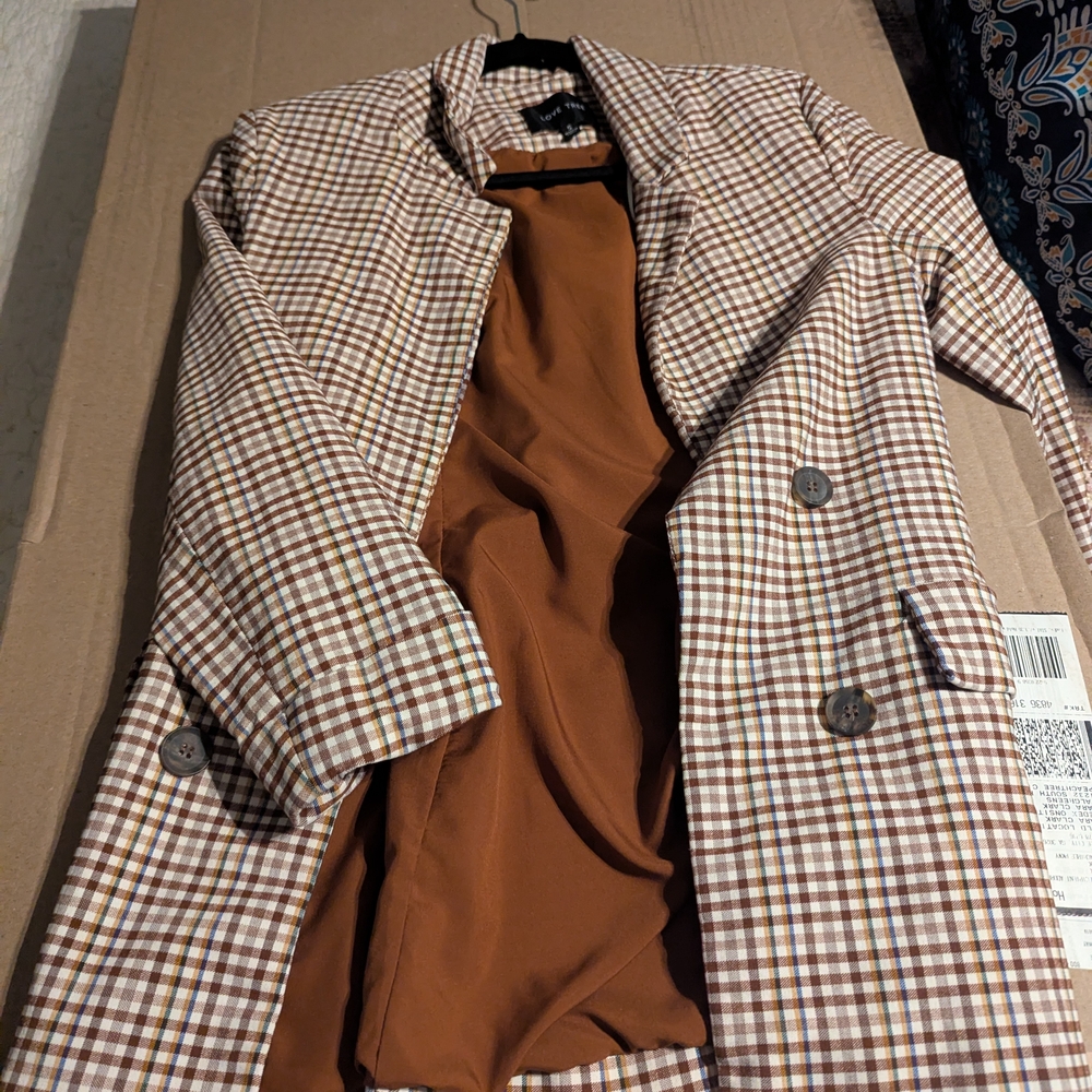 Love Tree Checkered Blazer with Button Accents